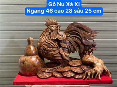 Tượng Gà Trống Phong Thuỷ Gỗ Nu Xá Xị, Nhất Kê Tài Lộc Gỗ Nu Xá Xị