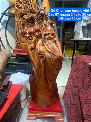 Tượng Thọ Tiên Gỗ Hương Việt Giá Rẻ Liền Khối, Tượng Thọ Đào Gỗ Hương