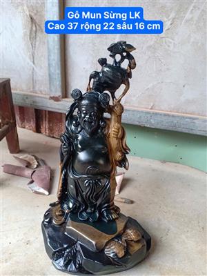 Tượng Thần Tài Gỗ Mun Sừng Khánh Hoà Liền Nguyên Khối, Thần Tài Gỗ Mun Sừng Đục Tay Tứ Diện Giá Rẻ Nhất Hà Nội