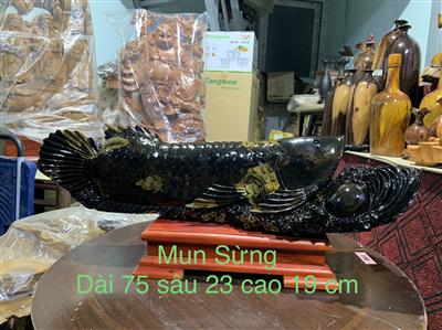Tượng Cá Kim Long gỗ Mun Sừng