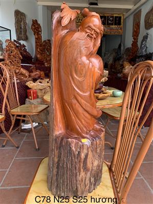 Tượng Ông Thọ Đào Gỗ Hương Liền Khối