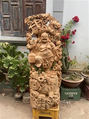 Tượng Phật Di Lặc Gỗ Ngọc Am Thơm Ngát Liền Khối, Tượng Di Lặc Ngũ Phúc Gỗ Ngọc Am Nguyên Khối