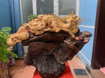 Tượng Rồng Phong Thủy, Tượng Rồng Gỗ Gõ Đỏ (Cà Te) Liền Khối