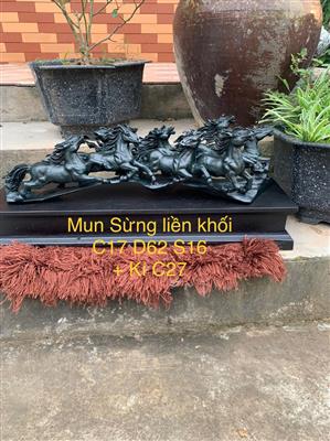 Tượng Bát Mã Phong Thủy Gỗ Mun Sừng Khánh Hòa, Cầu Mã Đáo Thành Công Gỗ Mun Sừng Liền Khối