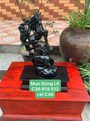 Song Mã Uyên Ương Gỗ Mun Sừng,Tượng Song Mã Uyên Ương Gỗ Mun Sừng Liền Khối