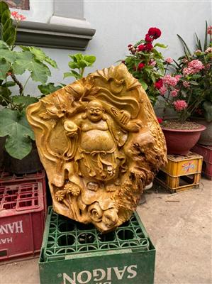 Tượng Phật Di Lặc Gõ Nu Kháo nguyên khối