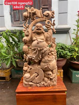 Tượng Phật Di Lặc Gỗ Ngọc Am Liền Khối Thơm Nức, Tượng Di Lặc Ngũ Phúc Gỗ Ngọc Am Liền Khối