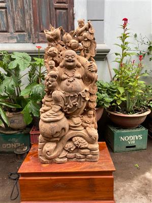 Tượng Phật Di Lặc Gỗ Ngọc Am Liền Khối, Tượng Di Lặc Tam Tiểu Gỗ Ngọc Am