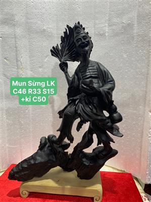 Tượng Phật Sống Tế Công Gỗ Mun Sừng Liền nguyên khối