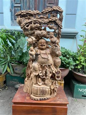 Tượng Phật Di Lặc Gỗ Ngọc Am Liền Khối Thơm Nức, Tượng Di Lặc Ngũ Phúc Gỗ Ngọc Am Liền Khối