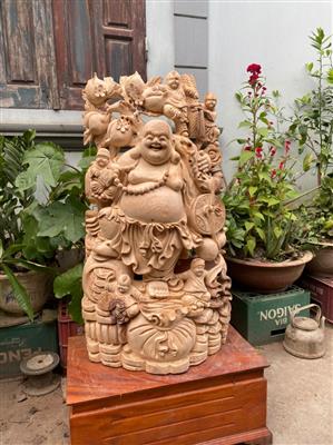 Tượng Phật Di Lặc Gỗ Ngọc Am Liền Khối Thơm Nức, Tượng Di Lặc Ngũ Phúc Gỗ Ngọc Am Liền Khối