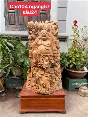 Tượng Phật Di Lặc Gỗ Ngọc Am Liền Khối Thơm Nức, Tượng Di Lặc Ngũ Phúc Gỗ Ngọc Am Liền Khối