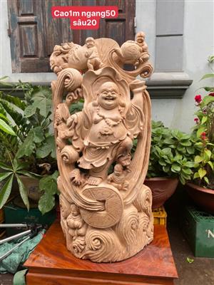 Tượng Phật Di Lặc Gỗ Ngọc Am Liền Khối Thơm Nức, Tượng Di Lặc Ngũ Phúc Gỗ Ngọc Am Liền Khối