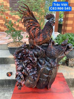 Tượng Gia Đình Gà Phong Thuỷ, Gia Đình Gà Gỗ Trắc Việt, Gia đình gà gỗ trắc đỏ đen