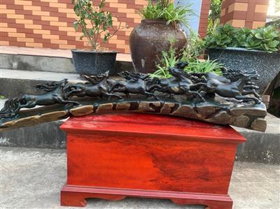 Tượng Bát Mã Phong Thủy Gỗ Mun Sừng Khánh Hòa, Cầu Mã Đáo Thành Công Gỗ Mun Sừng Liền Khối