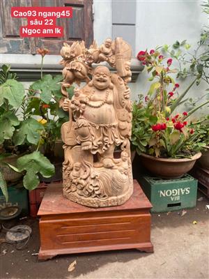Tượng Phật Di Lặc Gỗ Ngọc Am Liền Khối Thơm Nức, Tượng Di Lặc Ngũ Phúc Gỗ Ngọc Am Liền Khối
