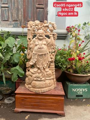 Tượng Phật Di Lặc Gỗ Ngọc Am Liền Khối Thơm Nức, Tượng Di Lặc Ngũ Phúc Gỗ Ngọc Am Liền Khối