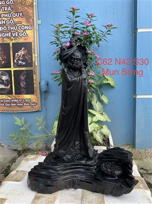Tượng Đạt Ma Sư Tổ Gỗ Mun Sừng Liền Khối