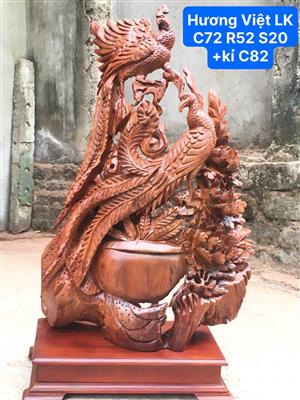 Đôi Chim Công Gỗ Hương Việt Liền Nguyên Khối