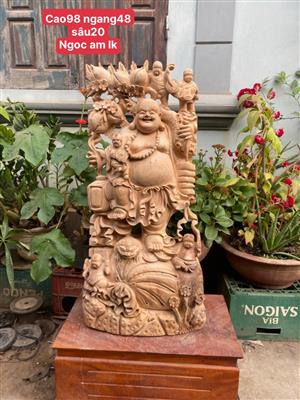 Tượng Phật Di Lặc Gỗ Ngọc Am Liền Khối Thơm Nức, Tượng Di Lặc Ngũ Phúc Gỗ Ngọc Am Liền Khối