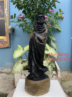 Tượng Đạt Ma Sư Tổ Gỗ Mun Sừng Liền Khối