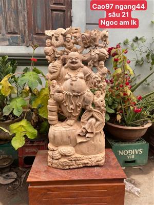 Tượng Phật Di Lặc Gỗ Ngọc Am Liền Khối Thơm Nức, Tượng Di Lặc Ngũ Phúc Gỗ Ngọc Am Liền Khối