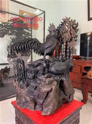 Tượng Gia Đình Gà Gỗ Mun Sừng