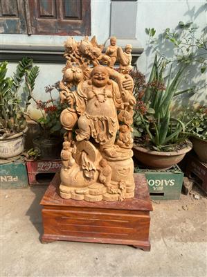 Tượng Phật Di Lặc Gỗ Ngọc Am Liền Khối Thơm Nức, Tượng Di Lặc Ngũ Phúc Gỗ Ngọc Am Liền Khối