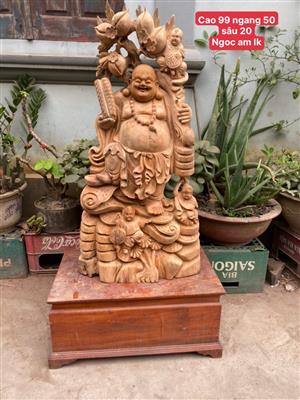 Tượng Phật Di Lặc Gỗ Ngọc Am Liền Khối Thơm Nức, Tượng Di Lặc Tam Phúc Gỗ Ngọc Am Liền Khối