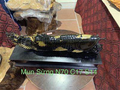 Tượng Cá Kim Long Tài Lộc Gỗ Mun Sừng Liền Khối, Cá Kim Long Gỗ Mun Sừng Quý Hiếm