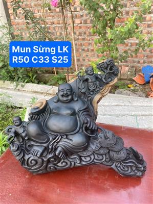 Tượng Phật Di Lặc Nhị Phúc Gỗ Mun Sừng Khánh Hoà Liền Nguyên Khối