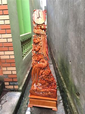 Đồng Hồ Phu Thê Viên Mãn Gỗ Hương Việt Liền Nguyên Khối