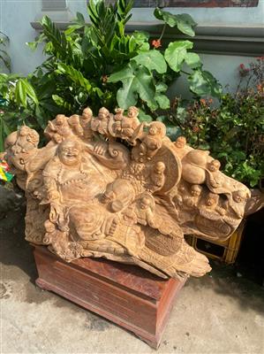 Tượng Phật Di Lặc 18 Tiểu Đồng Gỗ Ngọc Am Liền Khối Thơm Nức, Tượng Di Lặc Gỗ Ngọc Am Liền Khối