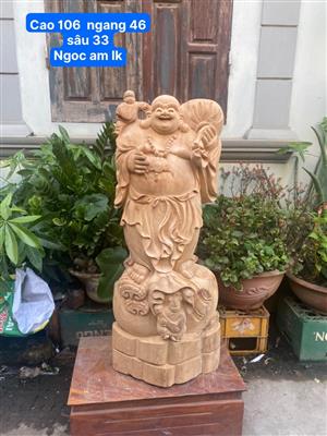 Tượng Phật Di Lặc Gỗ Ngọc Am Liền Khối Thơm Nức, Tượng Phật Di Lạc Đứng Vác Bao Tiền Gỗ Ngọc Am