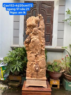 Tượng Phật Di Lặc Gỗ Ngọc Am Liền Khối Thơm Nức, Tượng Di Lặc Tam Phúc Gỗ Ngọc Am Liền Khối