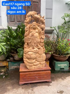 Tượng Phật Di Lặc Vác Đào Tam Phúc Gỗ Ngọc Am Liền Khối Thơm Nức Mũi