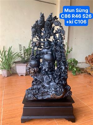 Tượng Phật Di Lặc Gánh Đào Gỗ Mun Sừng Khánh Hoà Quý Hiếm