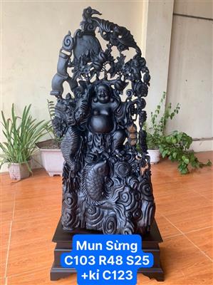 Tượng Phật Di Lặc Đứng Cá Chép Gỗ Mun Sừng Quý Hiếm