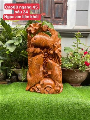 Tượng Tam Ngư Vờn Ngọc Gỗ Ngọc Am Liền Khối Thơm Nức Mũi, Tam Ngư Tài Lộc Gỗ Ngọc Am