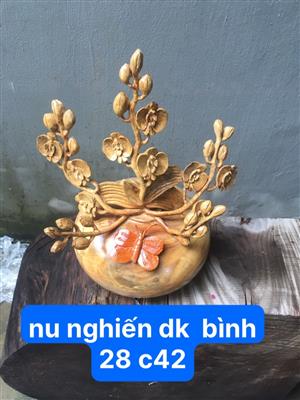 Bình Hoa Lan Hồ Điệp Gỗ Nu Nghiến Đục Tay
