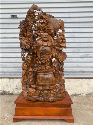 Tượng Phật Di Lặc Ngũ Phúc Gỗ Bách Xanh Thơm Ngọt, Tượng Di Lặc Ngũ Phúc Gỗ Bách Xanh