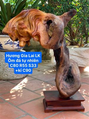 Tượng Đạt Ma Sư Tổ Hạ Sơn Gỗ Hương Việt Liền Nguyên Khối Ôm Đá Tự Nhiên, Đạt Ma Ôm Đá Tự Nhiên