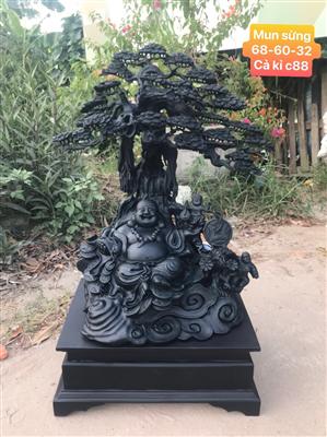 Tượng Phật Gỗ Di Lặc Gỗ Mun Sừng Khánh Hòa Quý Hiếm, Tượng Phật Di Lặc Ngồi Tùng Gỗ Mun Sừng