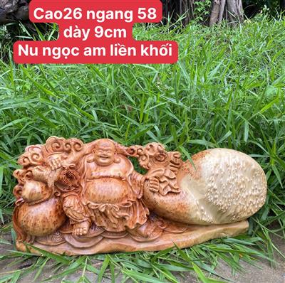 Tượng Phật Di Lặc Kéo Bao Gỗ Chóp Nu Ngọc Am Nguyên Khối, Tượng Di Lặc Nu Ngọc Am Thơm Nức Mũi