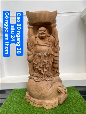 Tượng Phật Di Lặc Dâng Vàng Gỗ Ngọc Am Liền Nguyên Khối Giá Rẻ Nhất Hà Nội