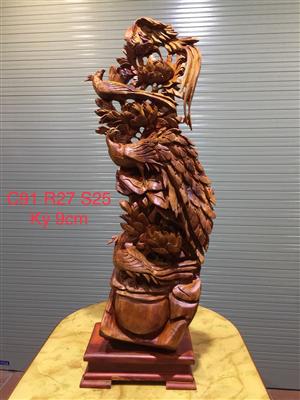 Tác Phẩm Hai Đôi Chim Công Hoa Phù Dung Gỗ Hương Việt Liền Khối (MA 01)