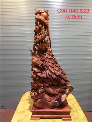 Tác Phẩm Hai Đôi Chim Công Hoa Phù Dung Gỗ Hương Việt Liền Khối ( MA 02 )