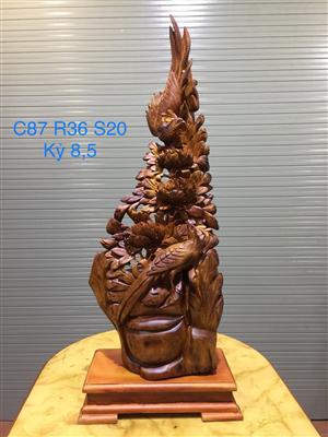Tác Phẩm Đôi Chim Công Hoa Phù Dung Gỗ Hương Việt Liền Khối ( MA 03 )